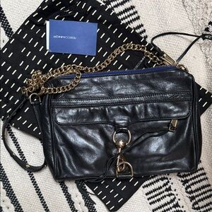 Rebecca Minkoff Black Leather Crossbody with Gold Accents